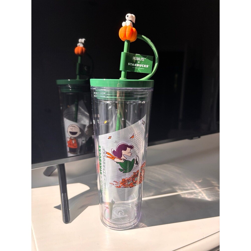 Starbucks Peanuts Charlie Brown Snoopy Clear Cup 24oz Tumbler with Straw 2026NEW
